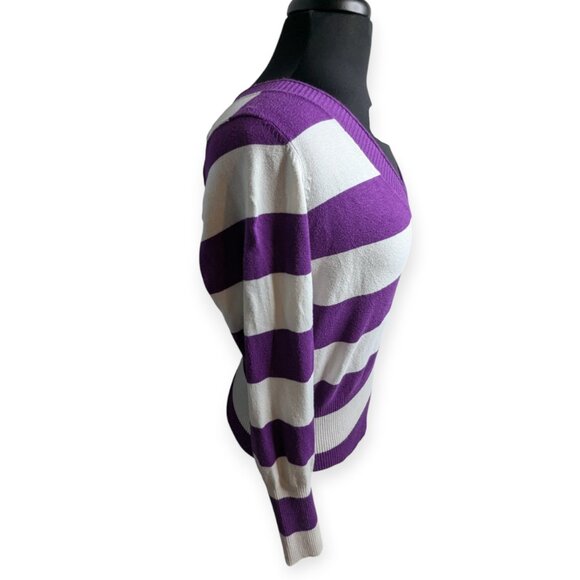 SO Vibrant Purple & White Striped V-Neck Long Sleeve Sweater Juniors Size XL - Picture 5 of 12